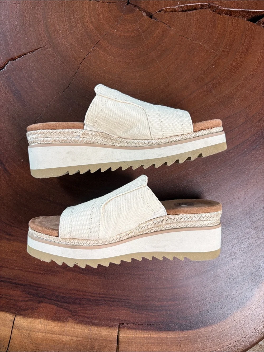 TOMS Adria Platform Slide Sandals Natural Canvas Jute Wedge Size 8